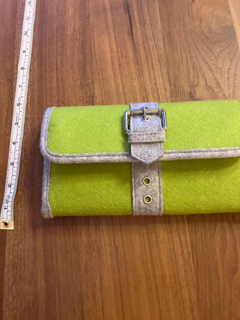 Neon green felt clutch